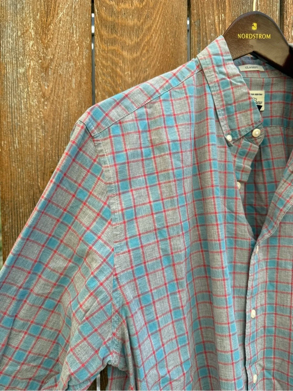J. Crew Men’s Gray Blue Plaid Classic Long Sleeve Button Down Shirt Size Large
